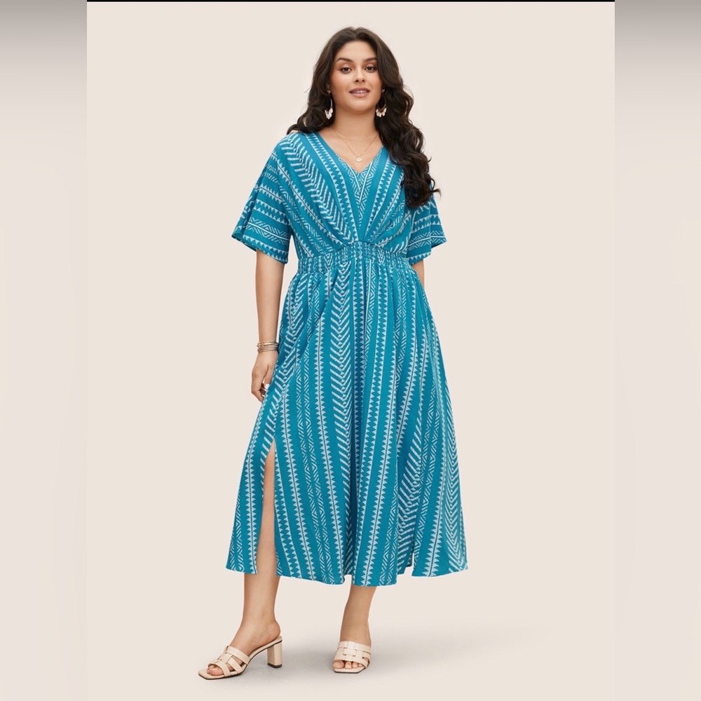 BloomChic Teal & White Patterned Maxi Dress